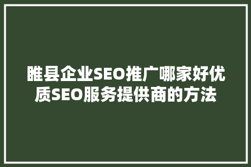 睢县企业SEO推广哪家好优质SEO服务提供商的方法