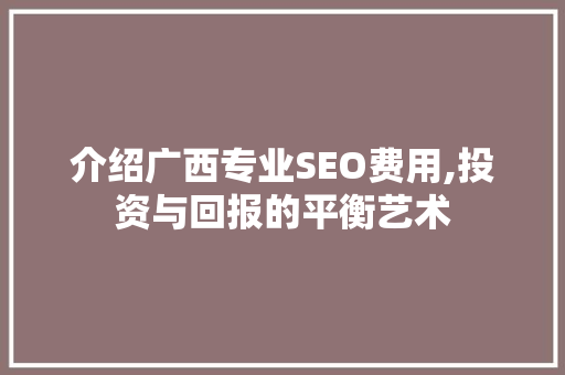 介绍广西专业SEO费用,投资与回报的平衡艺术