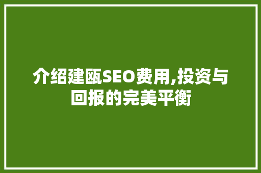 介绍建瓯SEO费用,投资与回报的完美平衡