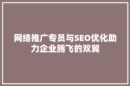 网络推广专员与SEO优化助力企业腾飞的双翼