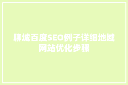 聊城百度SEO例子详细地域网站优化步骤