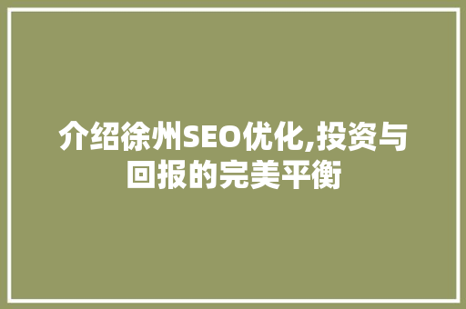 介绍徐州SEO优化,投资与回报的完美平衡