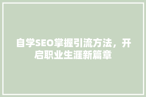 自学SEO掌握引流方法，开启职业生涯新篇章