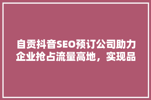 自贡抖音SEO预订公司助力企业抢占流量高地，实现品牌价值最大化