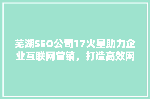芜湖SEO公司17火星助力企业互联网营销，打造高效网络品牌形象