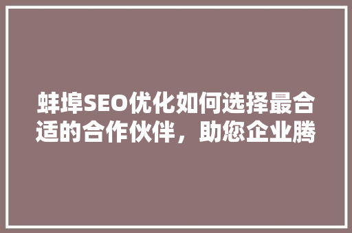 蚌埠SEO优化如何选择最合适的合作伙伴，助您企业腾飞