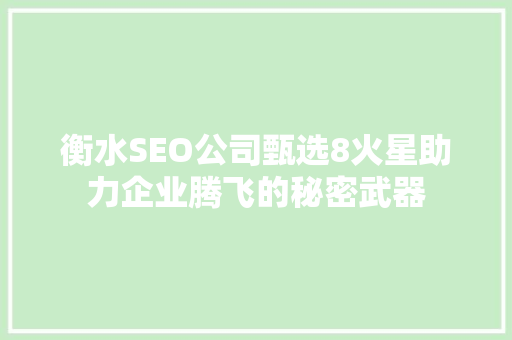 衡水SEO公司甄选8火星助力企业腾飞的秘密武器