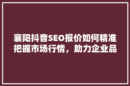 襄阳抖音SEO报价如何精准把握市场行情，助力企业品牌腾飞