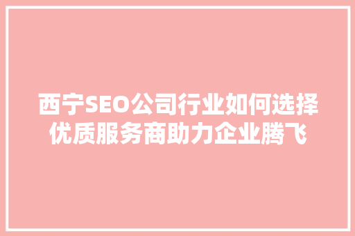 西宁SEO公司行业如何选择优质服务商助力企业腾飞