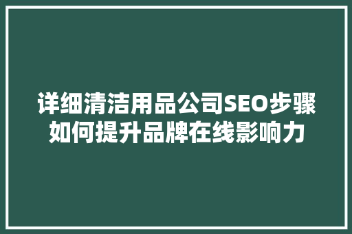 详细清洁用品公司SEO步骤如何提升品牌在线影响力