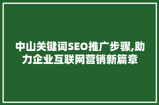 中山关键词SEO推广步骤,助力企业互联网营销新篇章