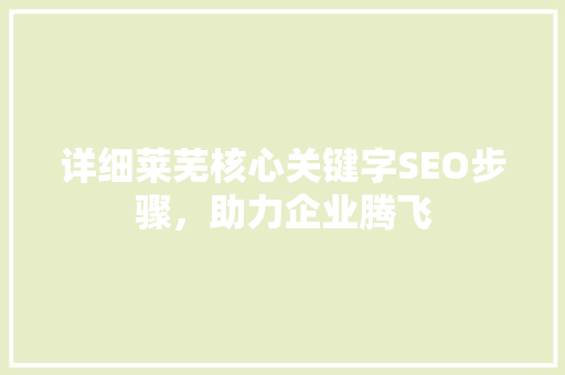 详细莱芜核心关键字SEO步骤，助力企业腾飞