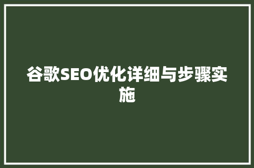 谷歌SEO优化详细与步骤实施