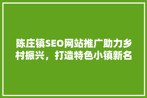 陈庄镇SEO网站推广助力乡村振兴，打造特色小镇新名片