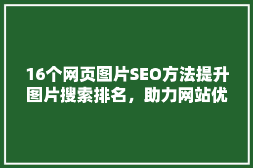 16个网页图片SEO方法提升图片搜索排名，助力网站优化