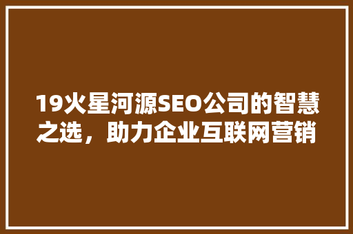 19火星河源SEO公司的智慧之选，助力企业互联网营销腾飞