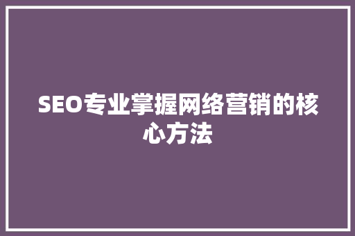 SEO专业掌握网络营销的核心方法