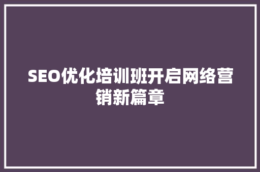 SEO优化培训班开启网络营销新篇章