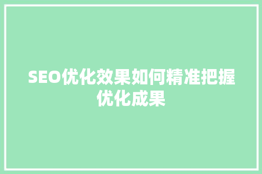 SEO优化效果如何精准把握优化成果