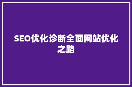 SEO优化诊断全面网站优化之路