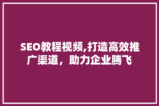 SEO教程视频,打造高效推广渠道，助力企业腾飞