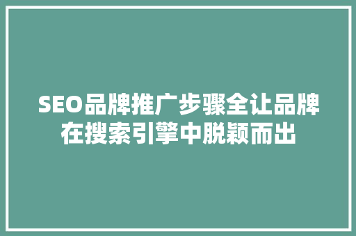 SEO品牌推广步骤全让品牌在搜索引擎中脱颖而出