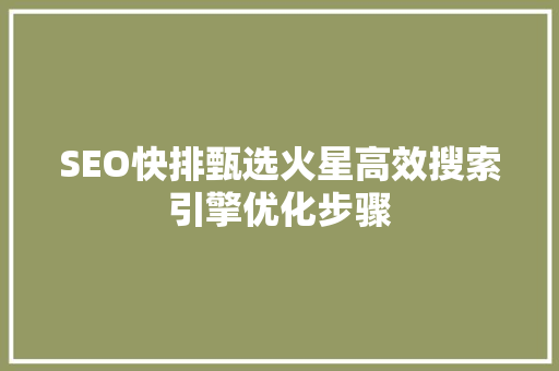 SEO快排甄选火星高效搜索引擎优化步骤