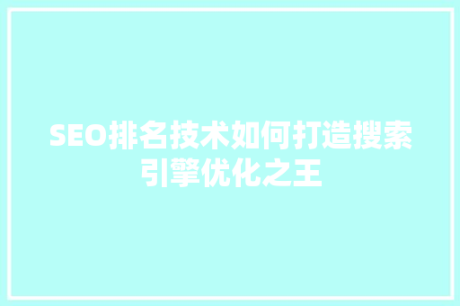 SEO排名技术如何打造搜索引擎优化之王