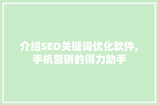 介绍SEO关键词优化软件,手机营销的得力助手