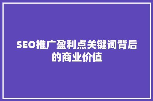 SEO推广盈利点关键词背后的商业价值  第1张