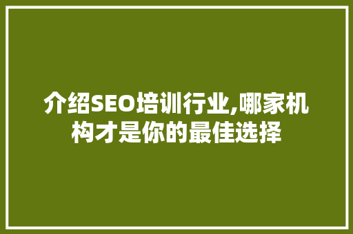 介绍SEO培训行业,哪家机构才是你的最佳选择  第1张