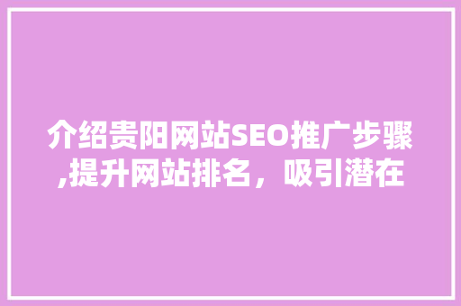 介绍贵阳网站SEO推广步骤,提升网站排名，吸引潜在客户