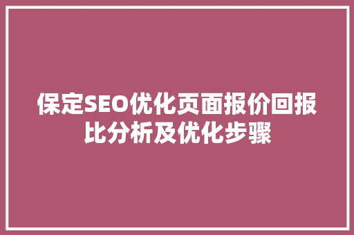 保定SEO优化页面报价回报比分析及优化步骤