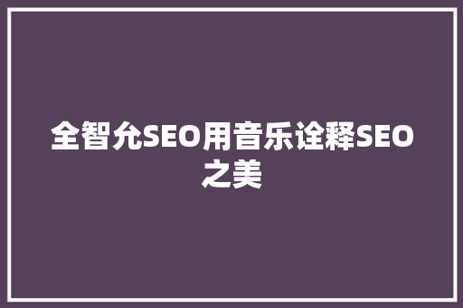 全智允SEO用音乐诠释SEO之美  第1张