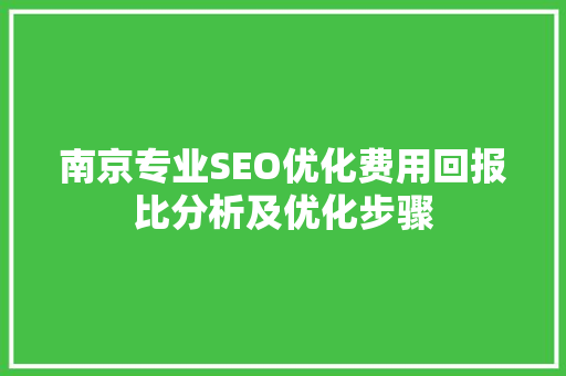 南京专业SEO优化费用回报比分析及优化步骤