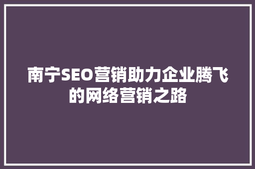 南宁SEO营销助力企业腾飞的网络营销之路