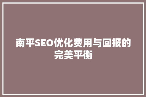 南平SEO优化费用与回报的完美平衡