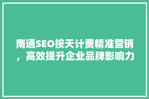 南通SEO按天计费精准营销，高效提升企业品牌影响力