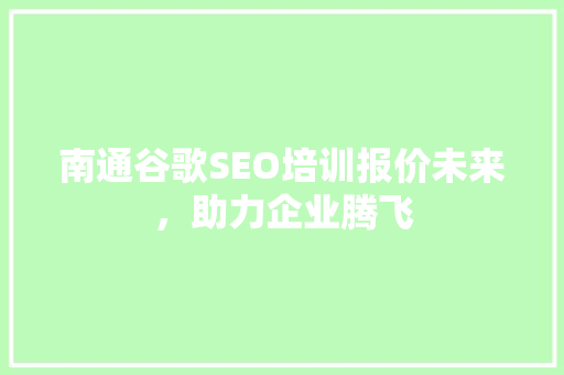 南通谷歌SEO培训报价未来，助力企业腾飞