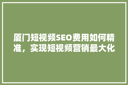 厦门短视频SEO费用如何精准，实现短视频营销最大化