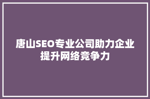 唐山SEO专业公司助力企业提升网络竞争力
