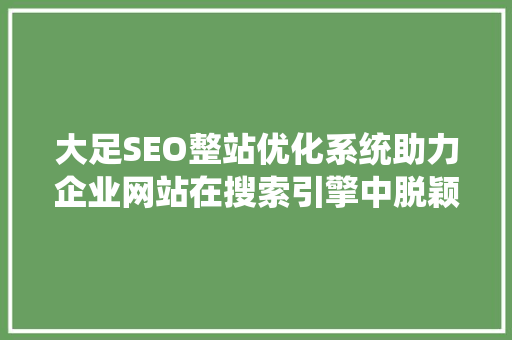 大足SEO整站优化系统助力企业网站在搜索引擎中脱颖而出