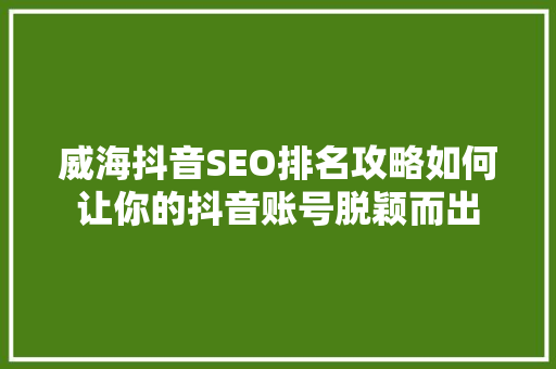 威海抖音SEO排名攻略如何让你的抖音账号脱颖而出
