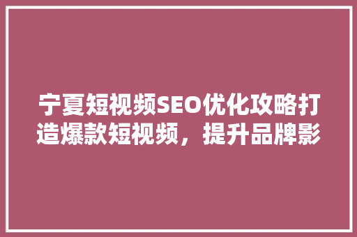 宁夏短视频SEO优化攻略打造爆款短视频，提升品牌影响力