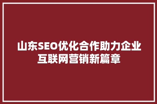 山东SEO优化合作助力企业互联网营销新篇章