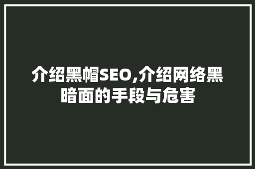 介绍黑帽SEO,介绍网络黑暗面的手段与危害