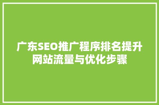 广东SEO推广程序排名提升网站流量与优化步骤