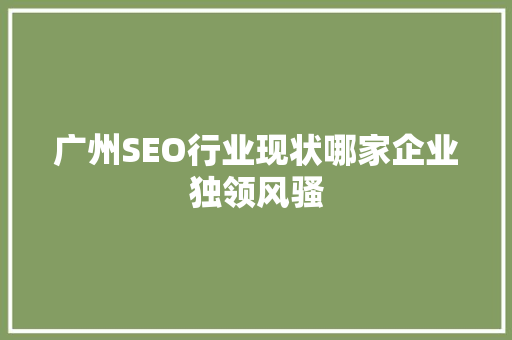 广州SEO行业现状哪家企业独领风骚