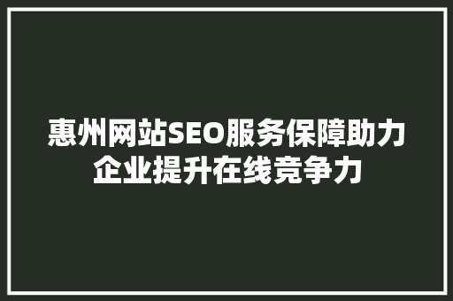 惠州网站SEO服务保障助力企业提升在线竞争力