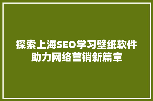 探索上海SEO学习壁纸软件助力网络营销新篇章